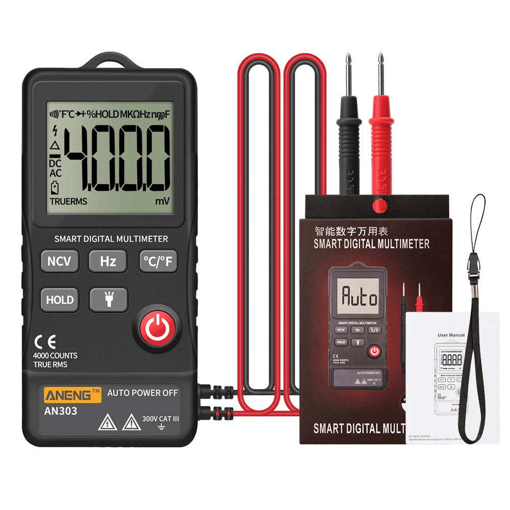 ANENG AN303 Mini True Rms Digital Multimeter 4000 Display DC/AC Voltmeter Tester Capacitance NCV Ohm Resistance Hz Test Car - MRSLM