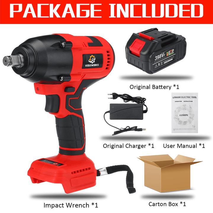 398VF 600N.M High Torque Brushless Cordless Electric Impact Wrench 1/2" Square Drive W/ None/1/2 Battery for Makita - MRSLM