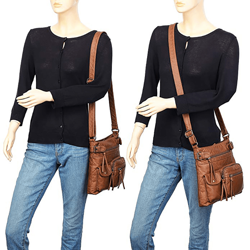 Women Multi-Pocket Casual PU Leather Crossbody Bag - MRSLM