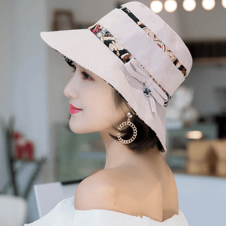 Women Summer Cotton Foldable Sunshade Bucket Hat - MRSLM