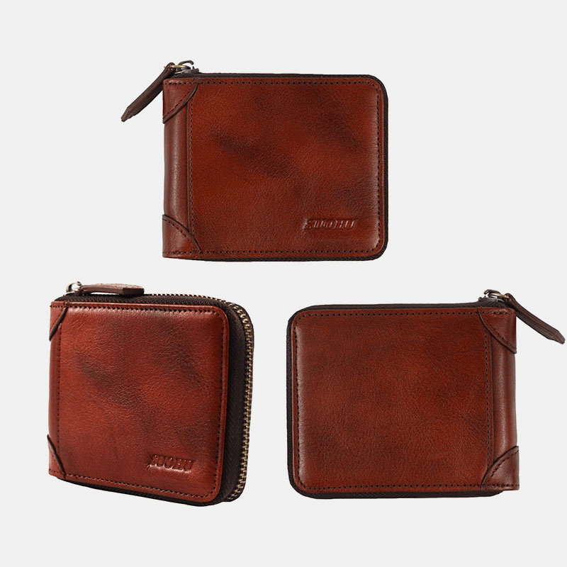 Men Genuine Leather Cowhide Retro Fashion Business Card Holder Wallet - MRSLM