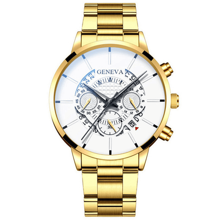 Geneva Business with Calendar Dial Stainless Steel Band Waterproof Men Quartz Watch - MRSLM