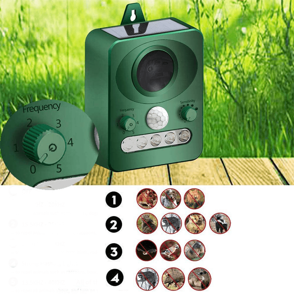 Garden Ultrasonic Animal Repeller PIR Sensor Solar Powered LED Flashlight Dog Cat Mouse Repeller - MRSLM