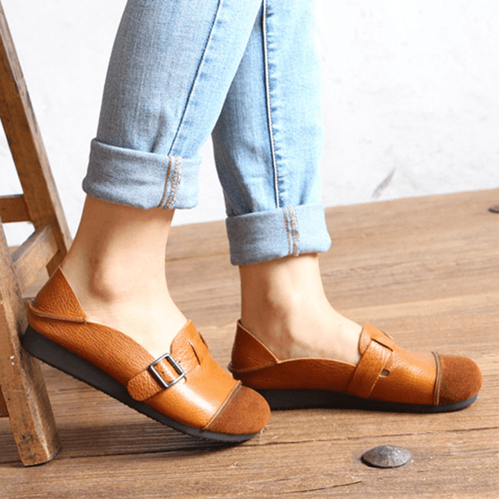 Women Casual Slip on Soft Leather Shoes Outdoor Low Top Flat Loafers - MRSLM