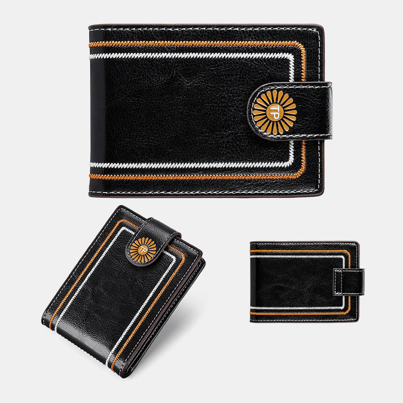 Men Genuine Leather Daisy Pattern Hasp Multifunction Certificate Bag Card Holder Coin Purse Money Clip Cowhide Wallet - MRSLM