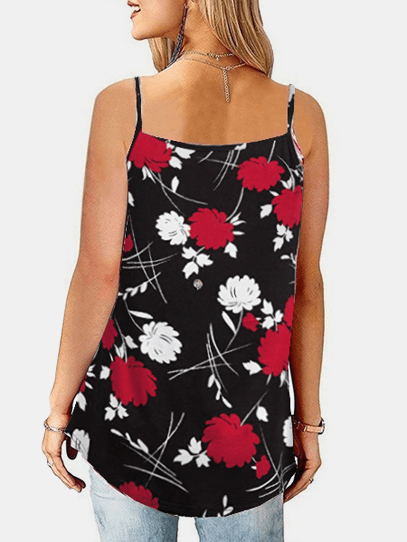 Summer Sleeveless Straps Floral Print Irregular Hem Tank Tops - MRSLM