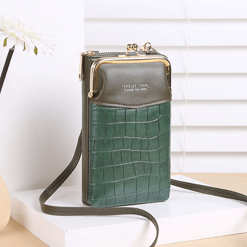 Women Alligator Pattern Embossed Vertical Large Capacity Zipper Wallet Portable 6.5 Inch Phone Bag Shoulder Bag Crossbody Bag - MRSLM