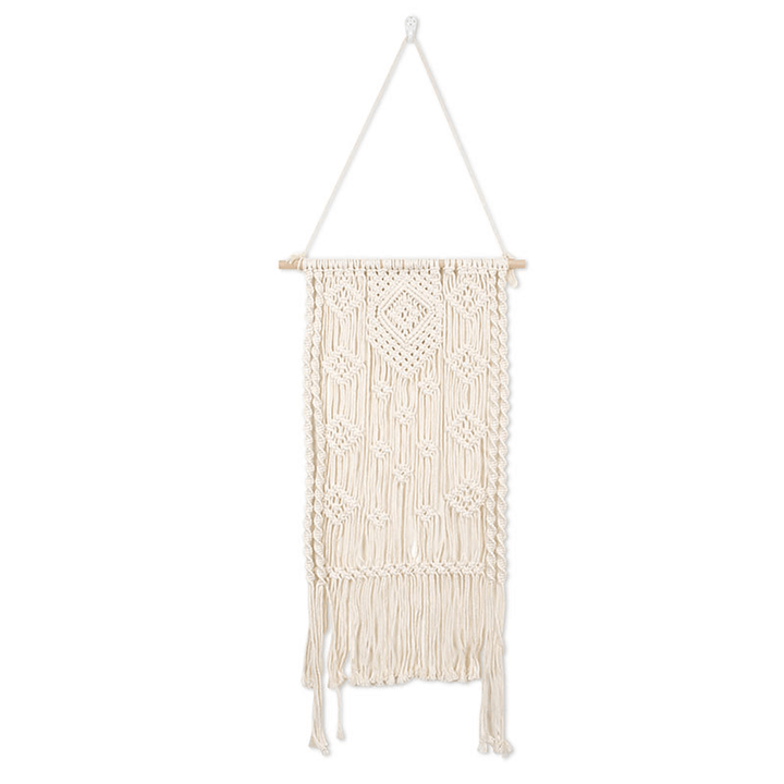 Macrame Plant Hanger Basket Hand Woven Tapestry Wood Pot Shelf Room Decoration - MRSLM