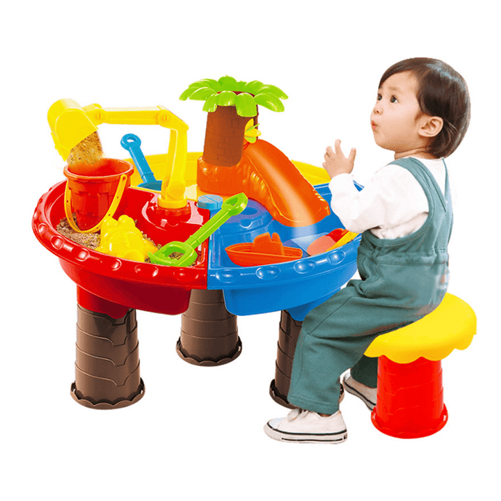 Children Sand Water Table Set Outdoor Beach Play Toys Sand Kids Bucket Shovel Chair Sand Pit Table - MRSLM