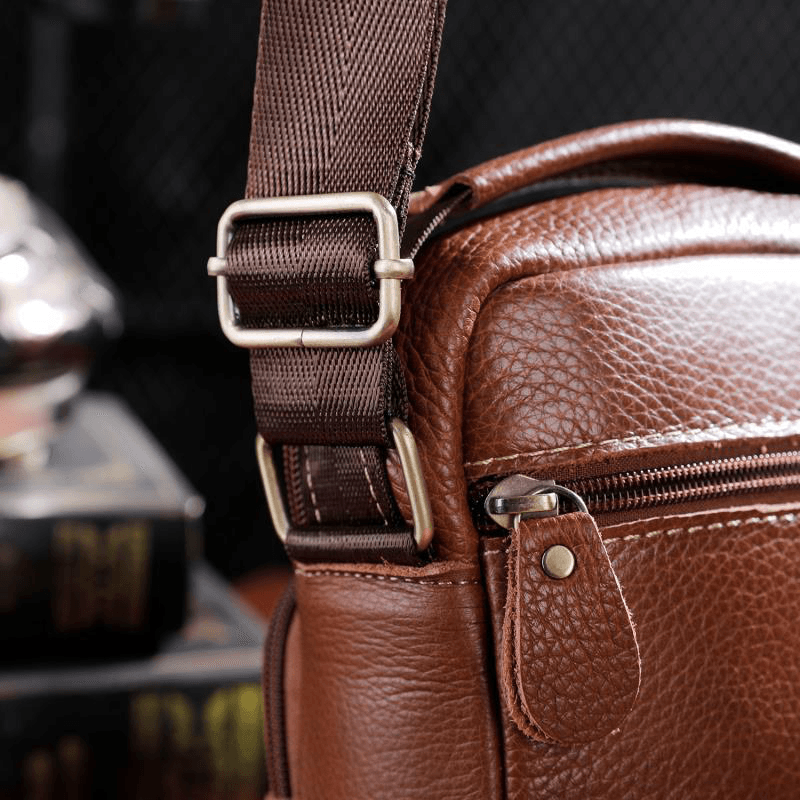 Men Genuine Leather Multi-Pocket Vintage 6.3 Inch Phone Bag Crossbody Bags Shoulder Bag Handbag - MRSLM