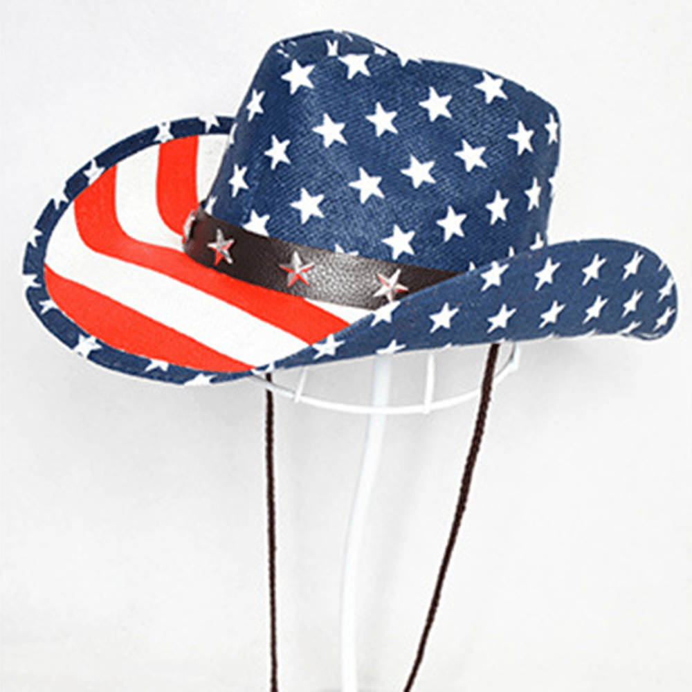 American Flag Panama Western Cowboy Hat Sailor Dance Hat Patriotic Jazz Hat - MRSLM