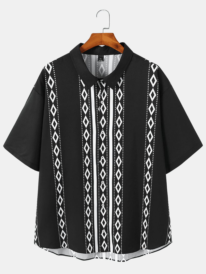 Mens plus Size Geometry Pattern Black Casual Shirts - MRSLM