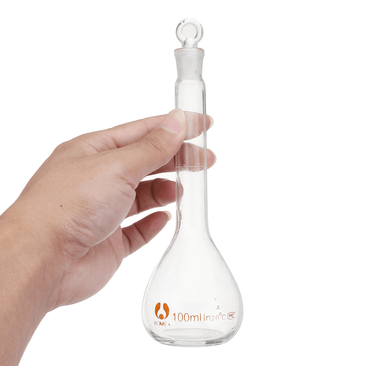 100Ml Clear Glass Volumetric Flask W/ Glass Stopper Lab Chemistry Glassware - MRSLM