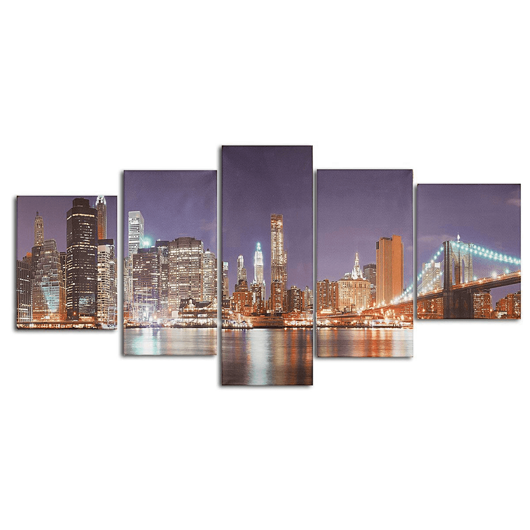 5Pcs Cityscape Night Canvas Art Print Paintings Picture Home Wall Decor - MRSLM