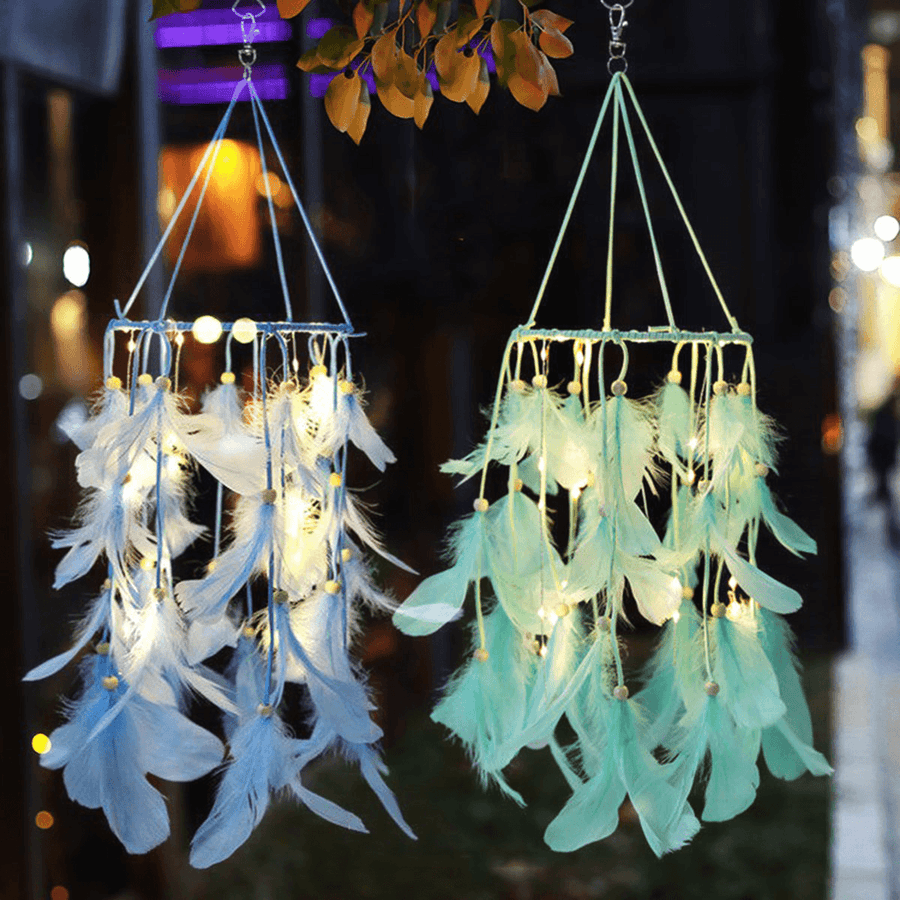 Lighting Dream Catcher LED Light Hanging Crafts Wind Chimes Girl Bedroom Romantic Hanging Decoration Gift - MRSLM