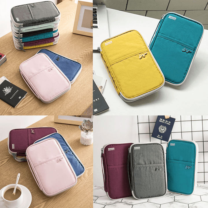 Women Multi-Function Anti-Theft Passport Holder Polyester 9 Card Slots Wallet - MRSLM