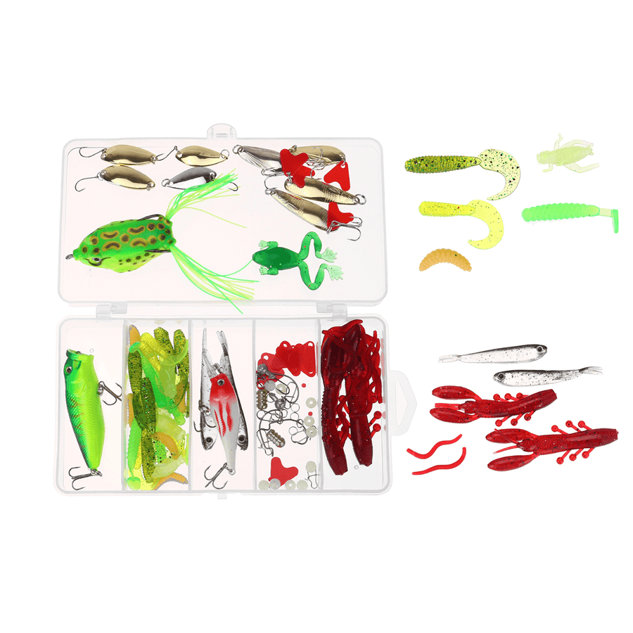 94/164PCS Fishing Lure Set Realistic Frog Soft Bait Portable Fishing Kit Outdoor Fishing Tools - MRSLM