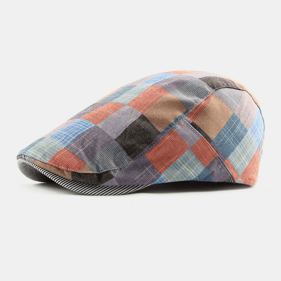 Men & Women Plaids Pattern Contrast Color Casual Young Fashion Sunvisor Forward Hat Flat Hat Beret Hat - MRSLM