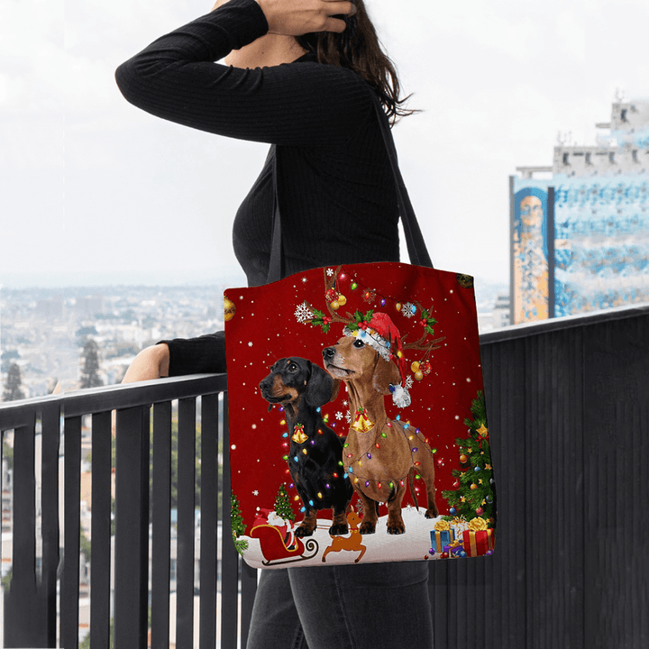 Women Felt Cute Festive Christmas Cartoon Dogs Pattern Shoulder Bag Handbag Tote - MRSLM