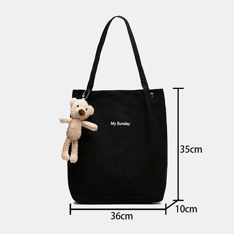 Women Casual Canvas Waterproof Handbag Letter Pattern Shopping Bag Magnetic Snap Doll Accessories Tote Shoulder Bag - MRSLM