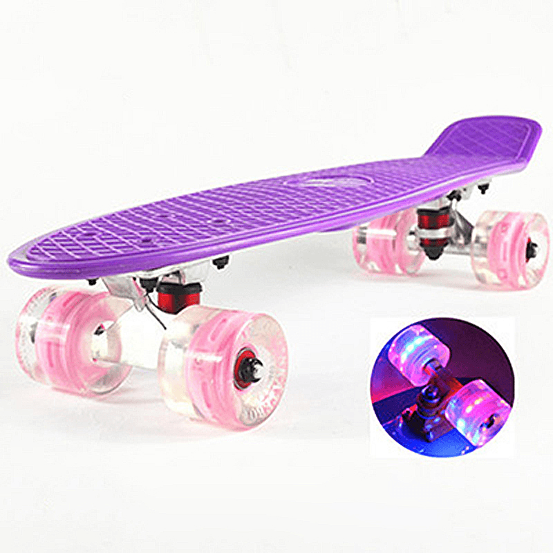 22 Inch Mini Cruiser Skateboard with Flash Wheel Single Banana Longboard Road Skate Board Small Skateboarding for Adult Children - MRSLM