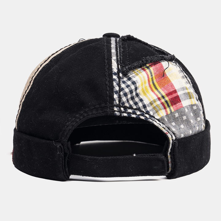 Mens'S Cotton Color Matching Plaid Brimless Hats Skull Caps - MRSLM