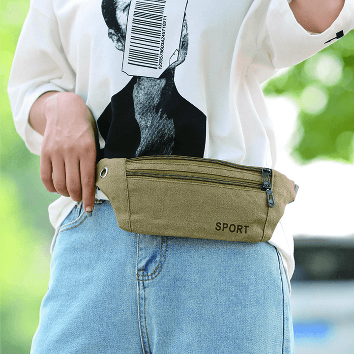 Unisex Canvas Waist Bag Waist Belt Bag Fanny Pack Hip Pouch Travel Sports Phone Pocket - MRSLM