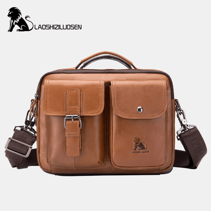 Men Genuine Leather Vintage Business Bag Crossbody Bag Handbag for Work - MRSLM