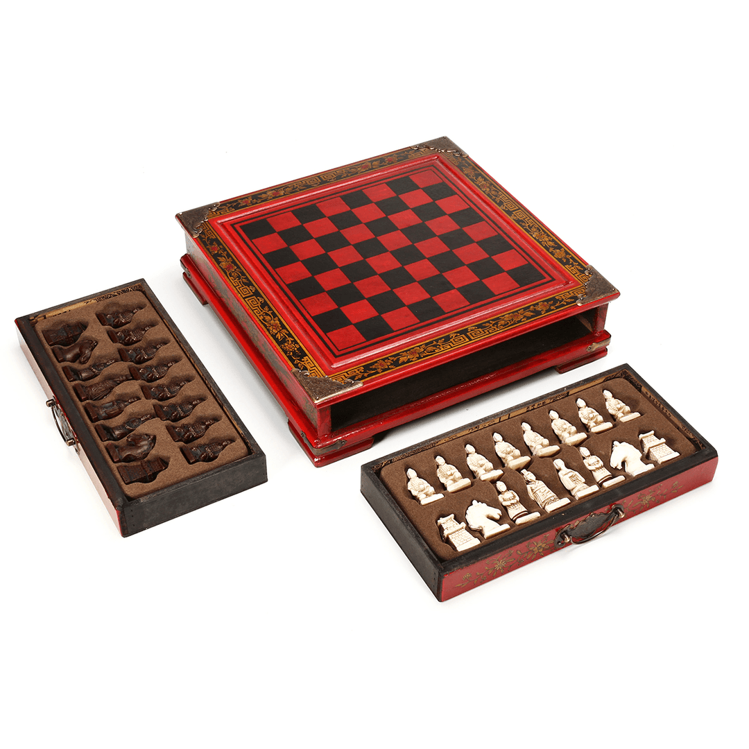 Vintage Wooden Chinese Chess Board Table Game Set Pieces Gift Toy Collectibles - MRSLM