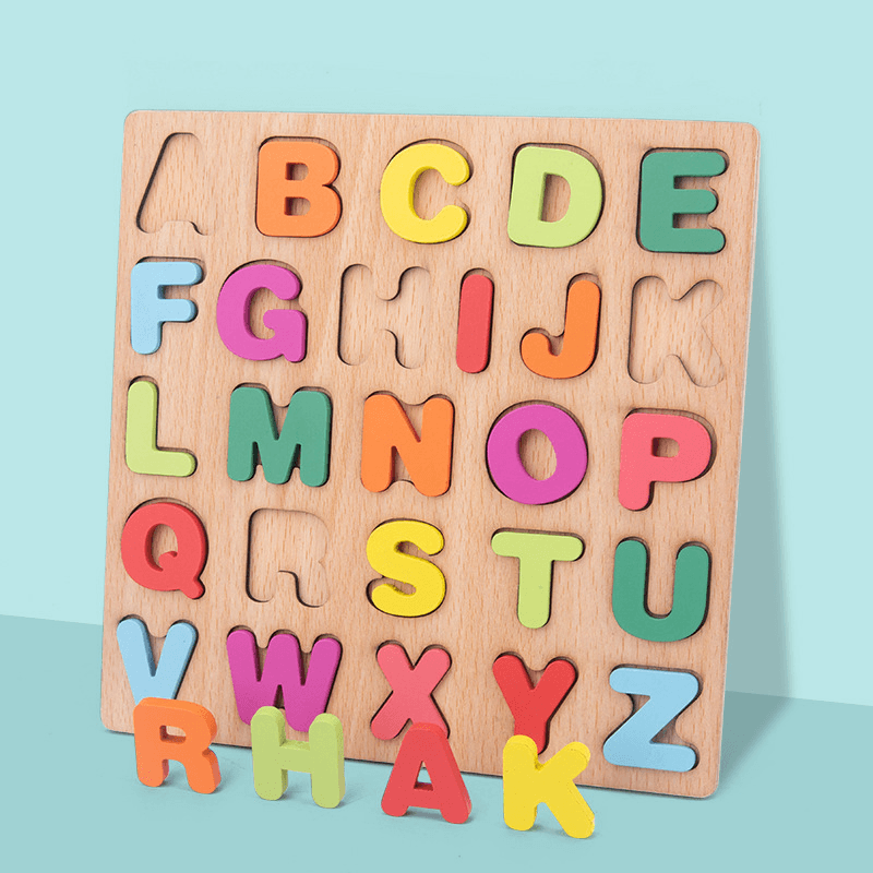 Children'S Alphanumeric Building Block Puzzle Early Education Wooden Hand-Grabbing Board - MRSLM