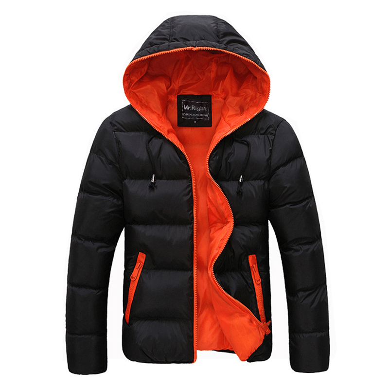 Mens Winter Thermal Contrast Color Outdoor Warm Hooded Padded Jacket - MRSLM