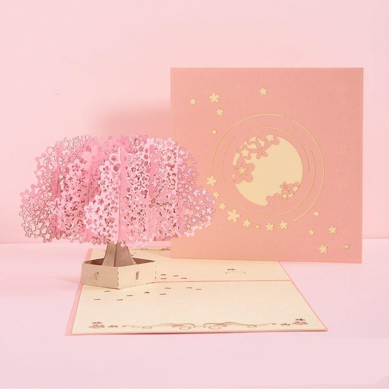 3D Laser Cut Handmade Sakura Kissing Lover Paper Invitation Greeting Card - MRSLM