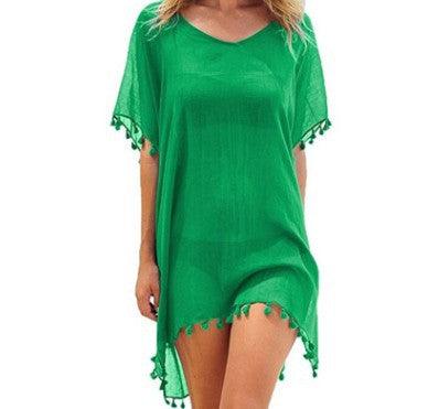 Women Blouses Loose Chiffon Dress Summer Beach Tunic Cover-Up Shirt - MRSLM