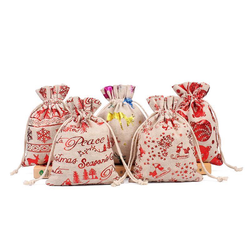 50Pcs Mini Cotton Burlap Linen Christmas Cotton Drawstring Bag Jewelry Gift Storage Bags - MRSLM