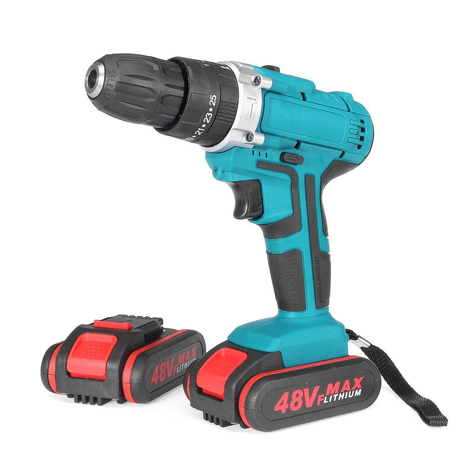 48V 2 Speed Power Drills Cordless Electric Drill 13000mAh 25+3 Torque Drilling Tool With 2 Li-ion Batteries - MRSLM