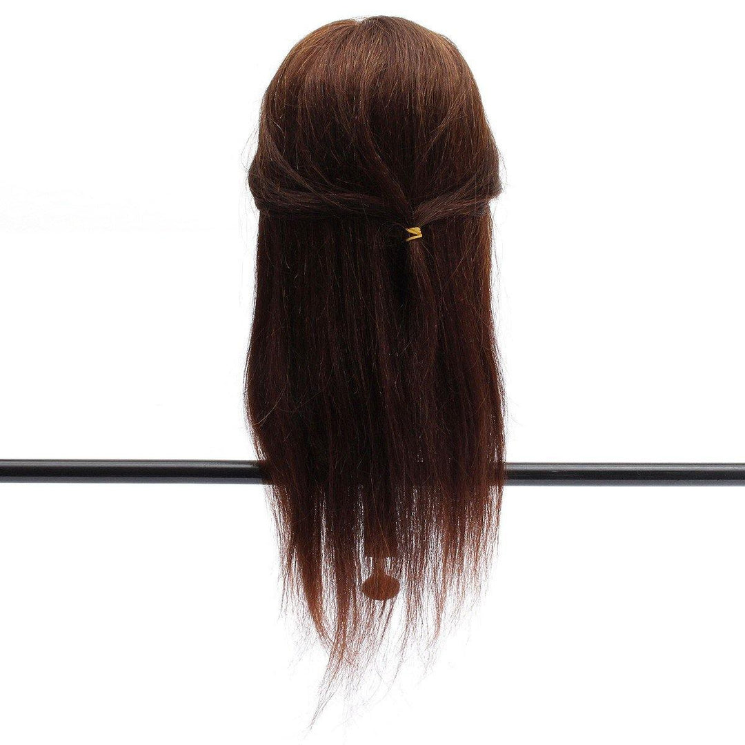 20" Brown 90% Human Hair Hairdressing Training Head Mannequin Model Braiding Practice Salon Clamp - MRSLM