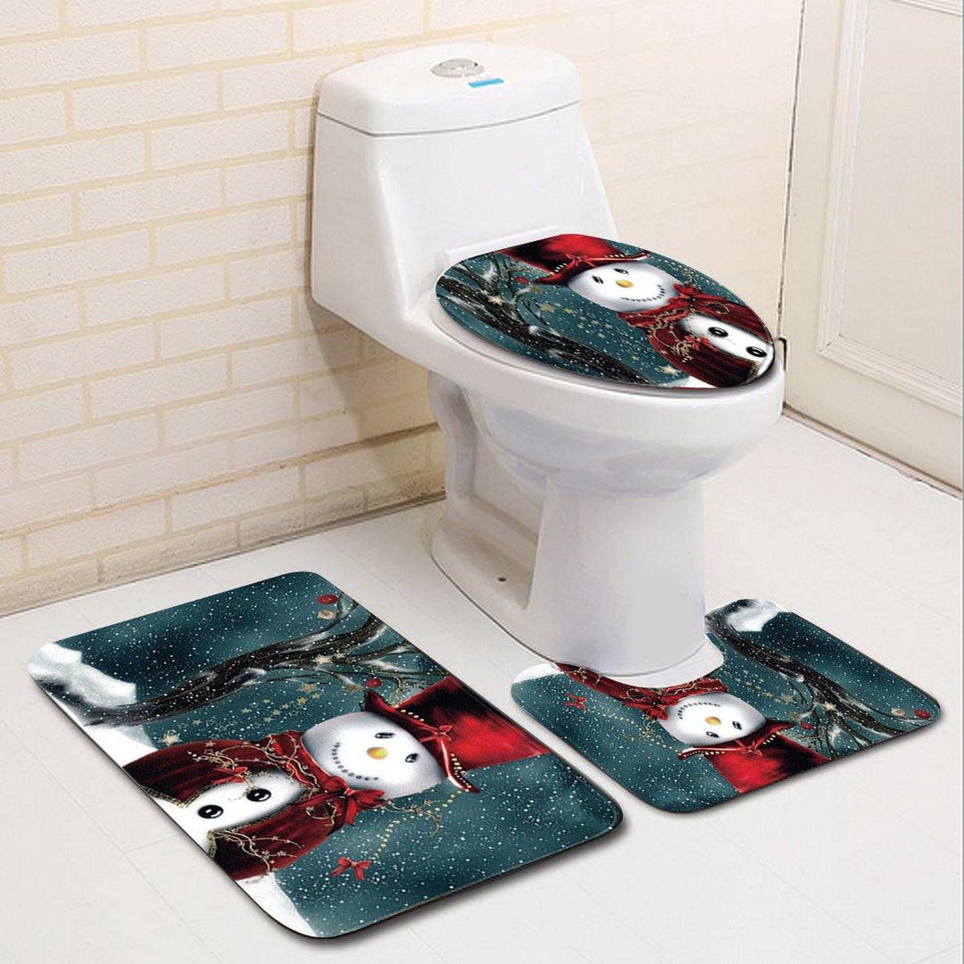 2020 Christmas Mat Set Toilet Cover Set Non Slip Bathroom Carpet Rug for Home Bathroom Christmas Decoration - MRSLM