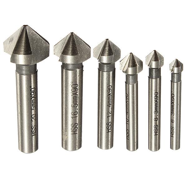 6pcs 3 flute 90 degree HSS Chamfer Cutter Mill Drill Set - MRSLM