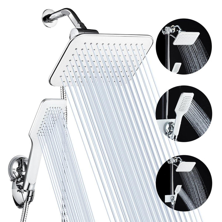 5Pcs/Set Rainfall Shower Head Combo High Pressure Dual Shower Head Handheld Bath Shower Set 10 Inch - MRSLM