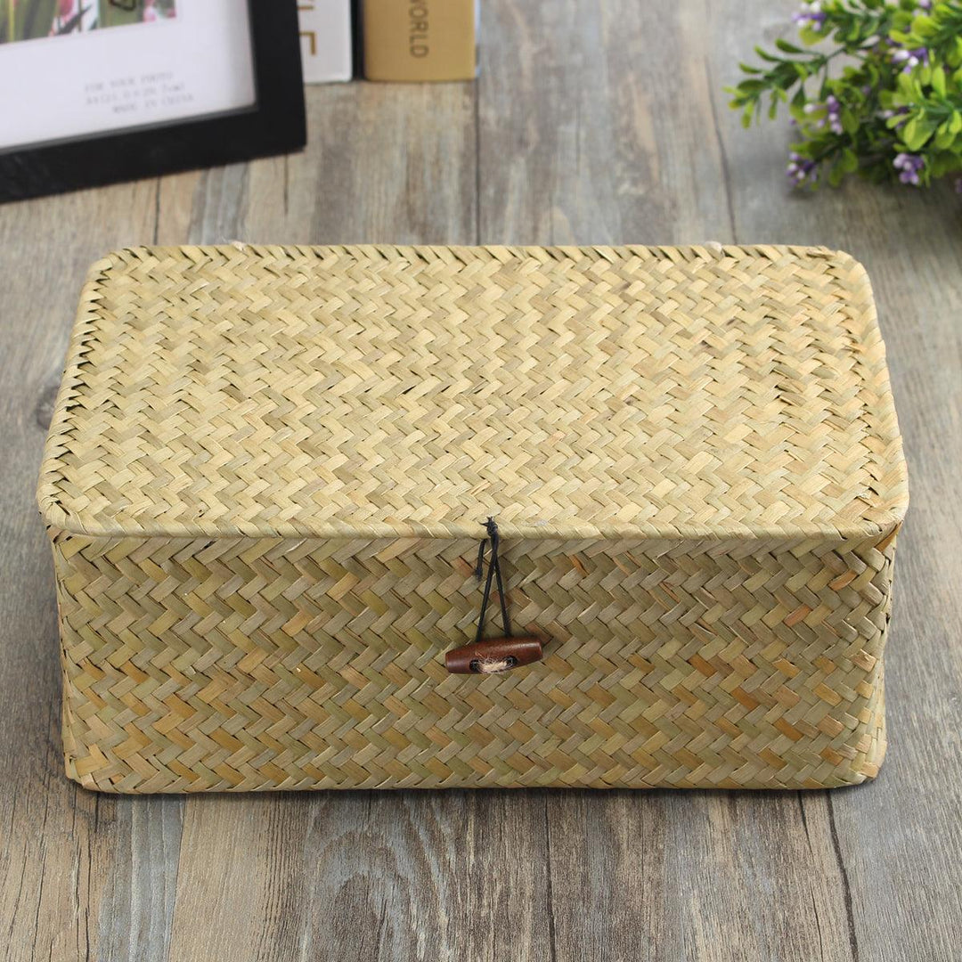 Wicker Woven Utility Storage Basket Box Organizer With Lid & Lock Multi-sized - MRSLM