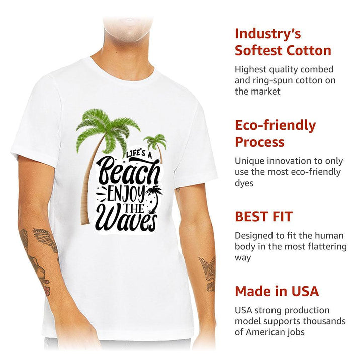 Life's a Beach Enjoy the Waves Short Sleeve T-Shirt - Cute T-Shirt - Illustration Short Sleeve Tee - MRSLM