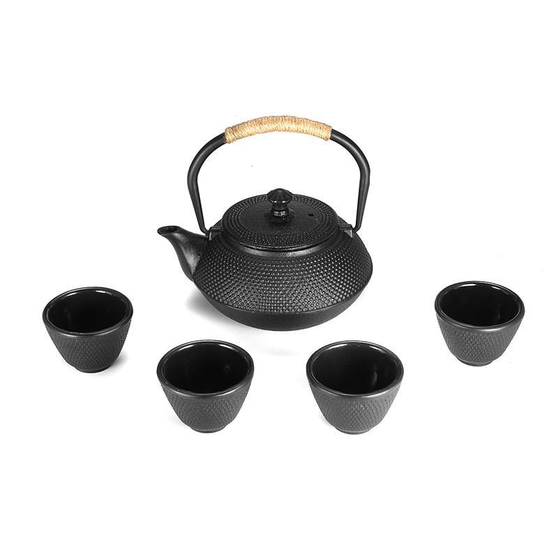 600ml Teapot Japanese Style Iron Water Kettle With 4 Cups Tea Pot Home Office Kit - MRSLM