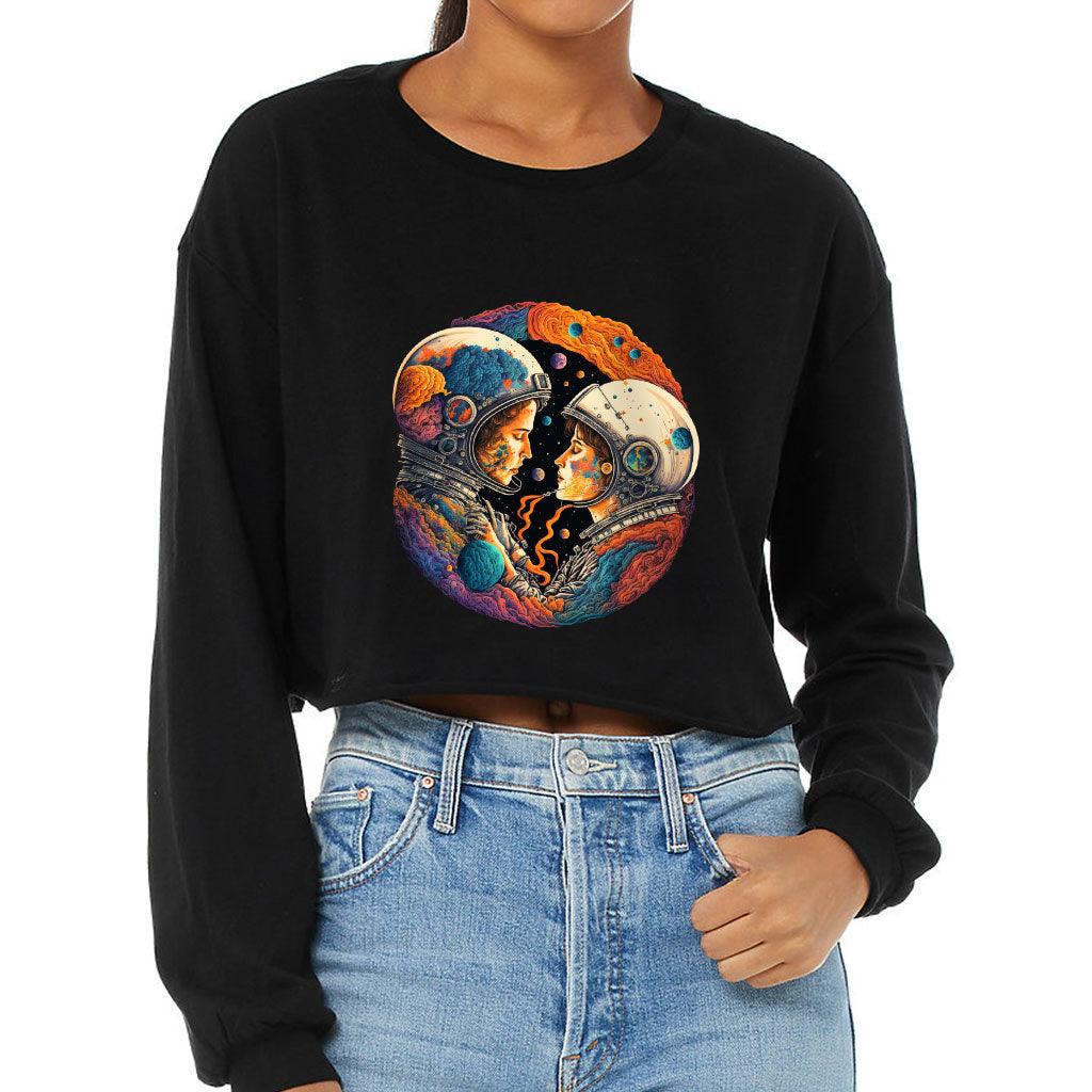 Love Astronaut Cropped Long Sleeve T-Shirt - Fantasy Women's T-Shirt - Art Long Sleeve Tee - MRSLM