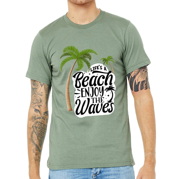 Life's a Beach Enjoy the Waves Short Sleeve T-Shirt - Cute T-Shirt - Illustration Short Sleeve Tee - MRSLM