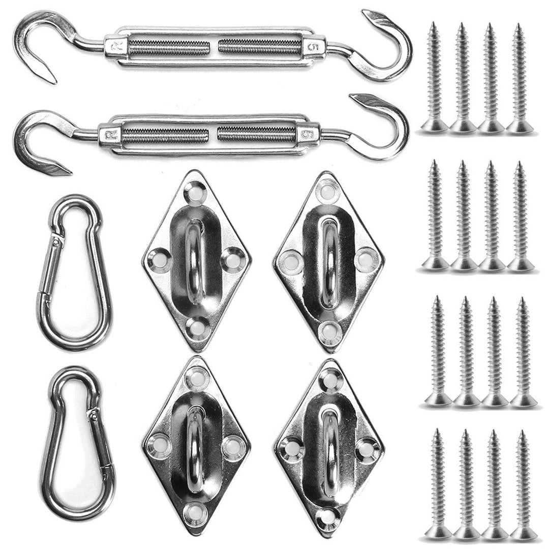 8Pcs Stainless Steel Outdoor Sun Sail Shade Canopy DIY Fixing Fittings Hardware Accessory Tools Kit - MRSLM