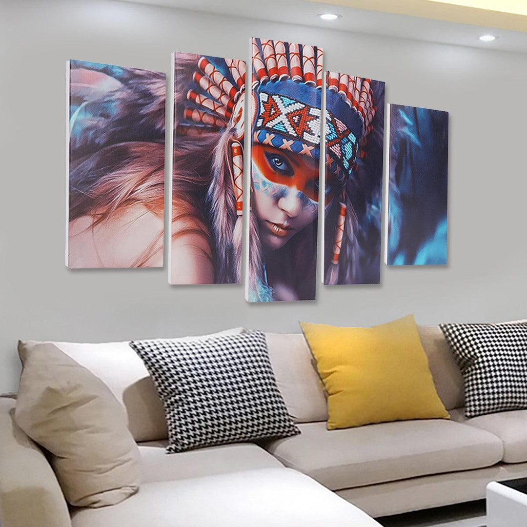 5Pcs Indian Girl Canvas Print Paintings Wall Decorative Print Art Pictures Framed/Frameless Wall Hanging Decorations for Home Office - MRSLM