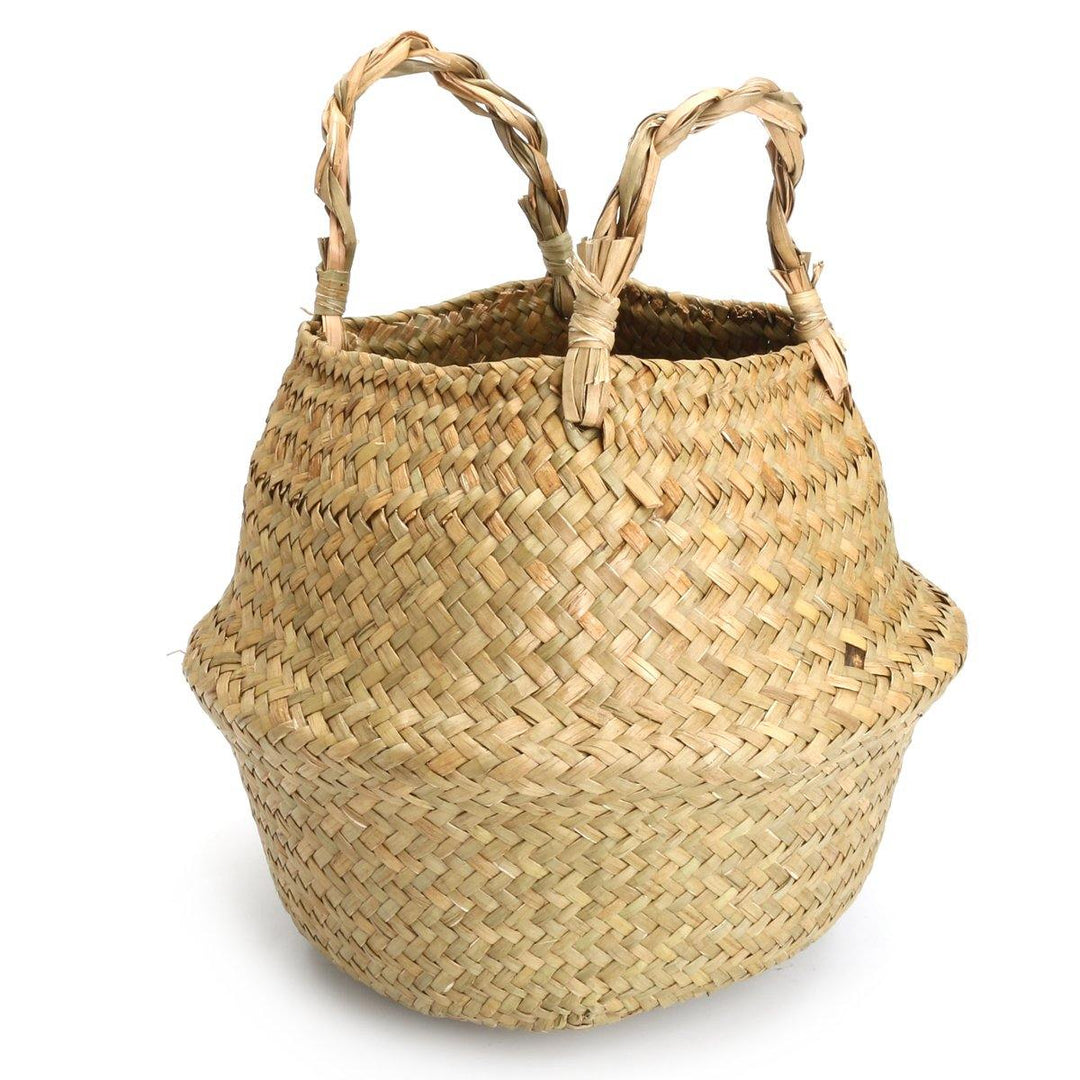 1/2 Pcs Rattan Belly Storage Baskets Laundry Holder Plants Flower Pot Home Decor - MRSLM