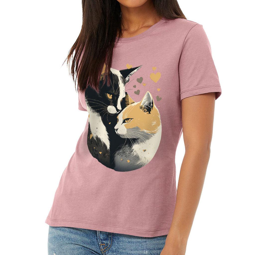 Cat Love Women's T-Shirt - Couple Style T-Shirt - Printed Relaxed Tee - MRSLM