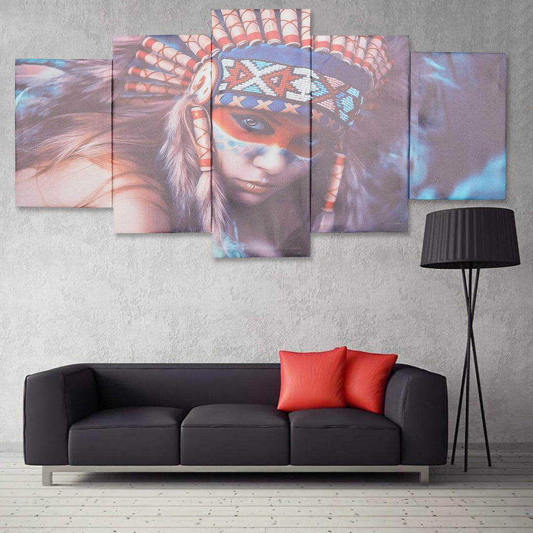 5Pcs Indian Girl Canvas Print Paintings Wall Decorative Print Art Pictures Framed/Frameless Wall Hanging Decorations for Home Office - MRSLM