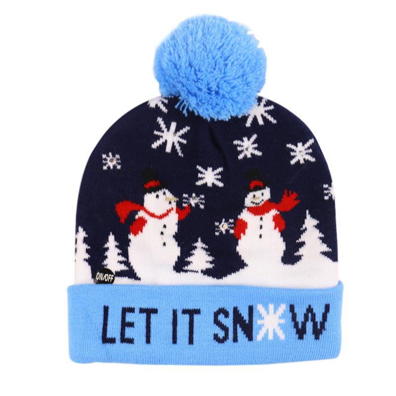 Snowman Elk Christmas Tree Flanged Ball Knit Cap - MRSLM